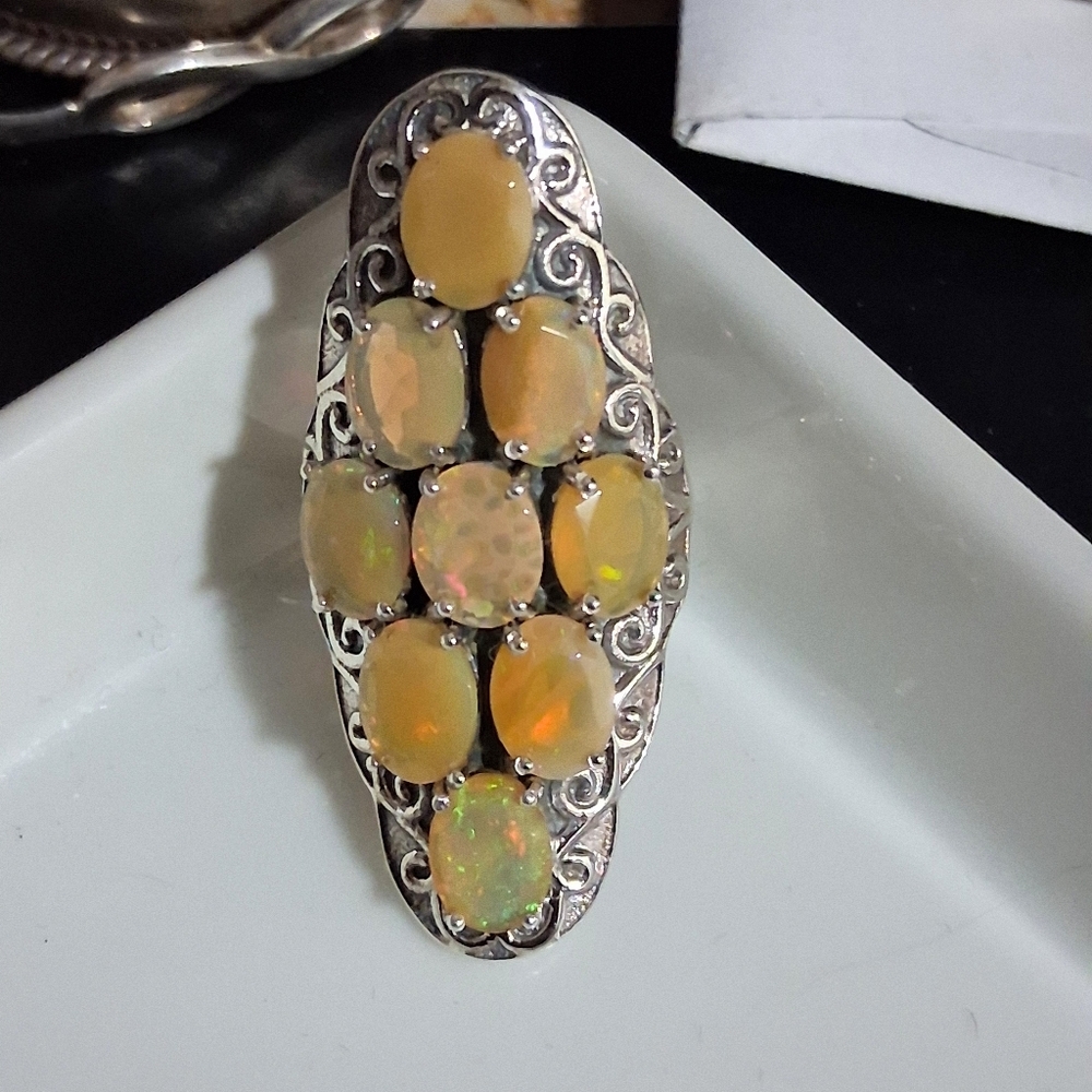 Opal Statement Ring 925 Sterling Silver Size 7.5 - image 3
